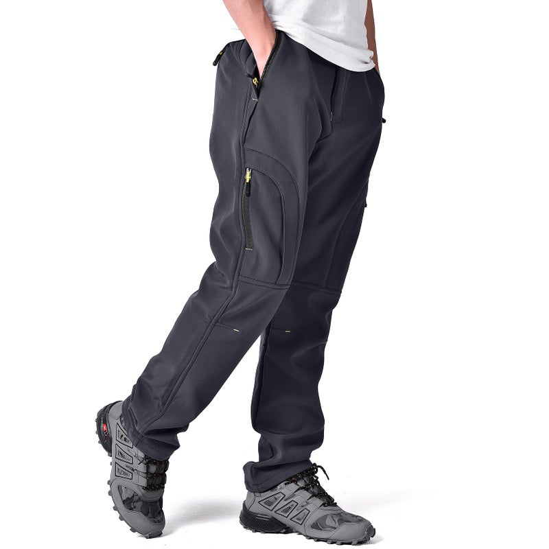 Toomett Men's snow Pants Skiing Winter Insulated Soft Shell Outdoor fleece lined Hiking Pants with zipper pockets,MH4409,Grey,36 - Image 2